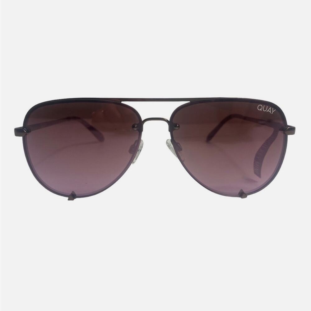 Quay Australia High Key Mini Rimless Pink Brown Sunglasses - Picture 2 of 8